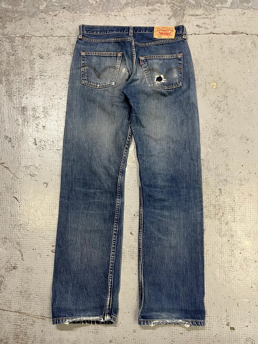 2000s Levis 501 Blue Distressed 501 Denim Jeans WjjBHbv 7