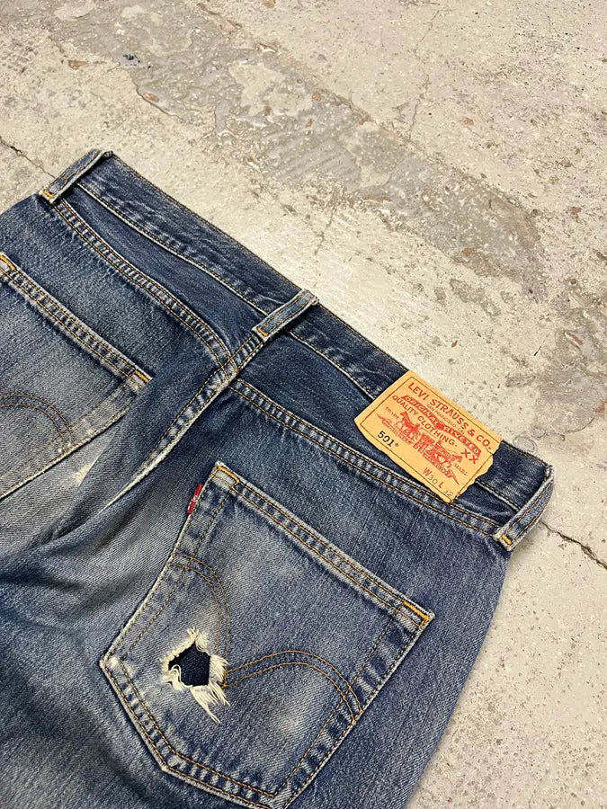2000s Levis 501 Blue Distressed 501 Denim Jeans WjjBHbv 8