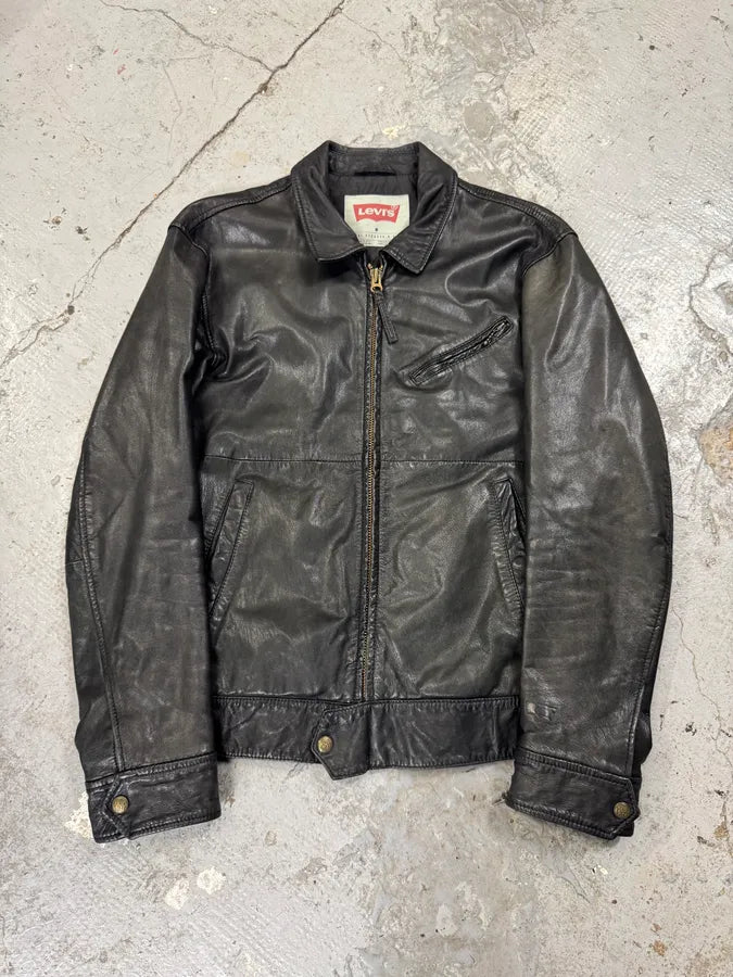 2000s Levi’s Black Leather Simple Jacket GUXzZvt 0