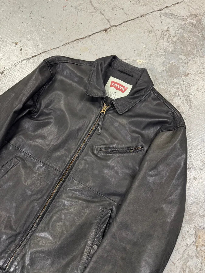 2000s Levi’s Black Leather Simple Jacket GUXzZvt 4