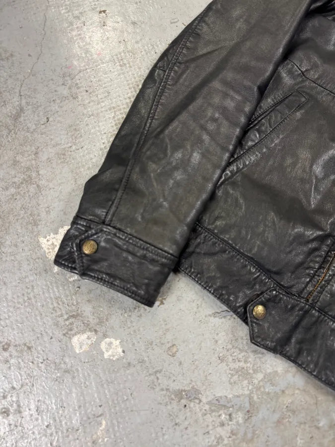 2000s Levi’s Black Leather Simple Jacket GUXzZvt 6