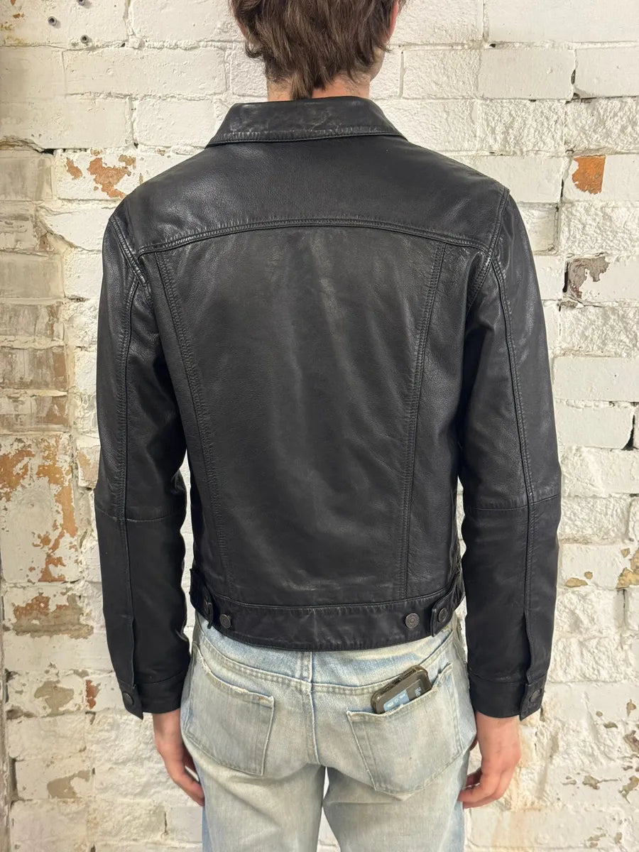 2000s Levis Black Leather Trucker Jacket epaILAK 2
