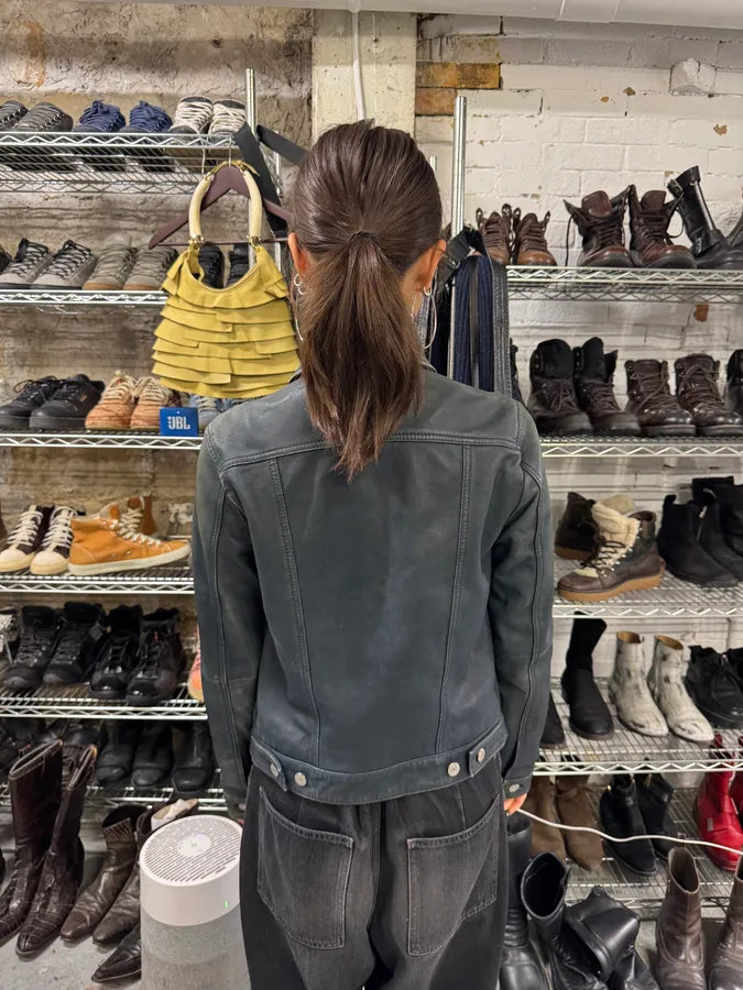 2000s Levis Black Leather Trucker Jacket (S) wKUauir 2