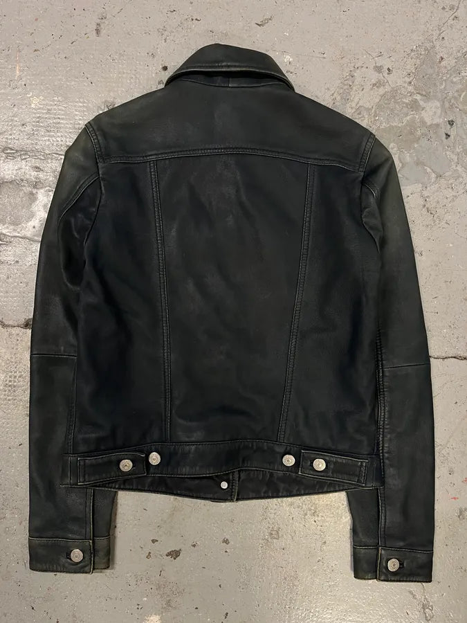 2000s Levis Black Leather Trucker Jacket (S) wKUauir 6