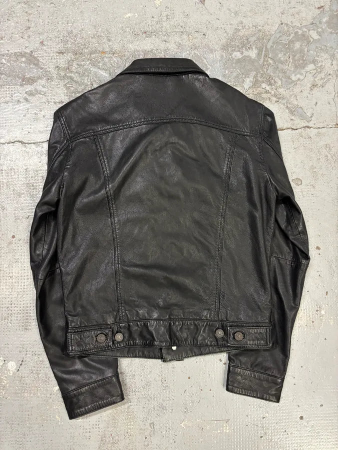 2000s Levis Black Leather Trucker Jacket epaILAK 1