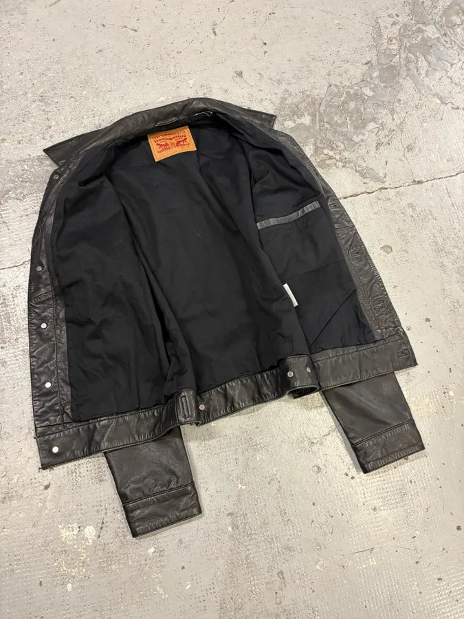 2000s Levis Black Leather Trucker Jacket epaILAK 6