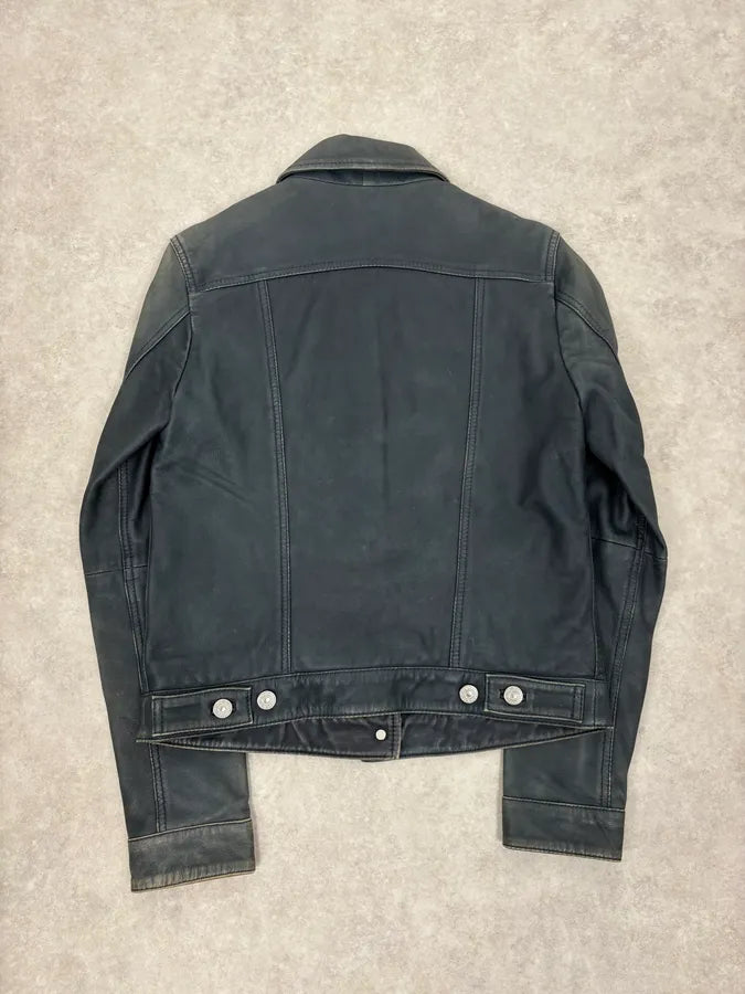 2000s Levis Black Leather Trucket Jacket  XWZrLWP 5