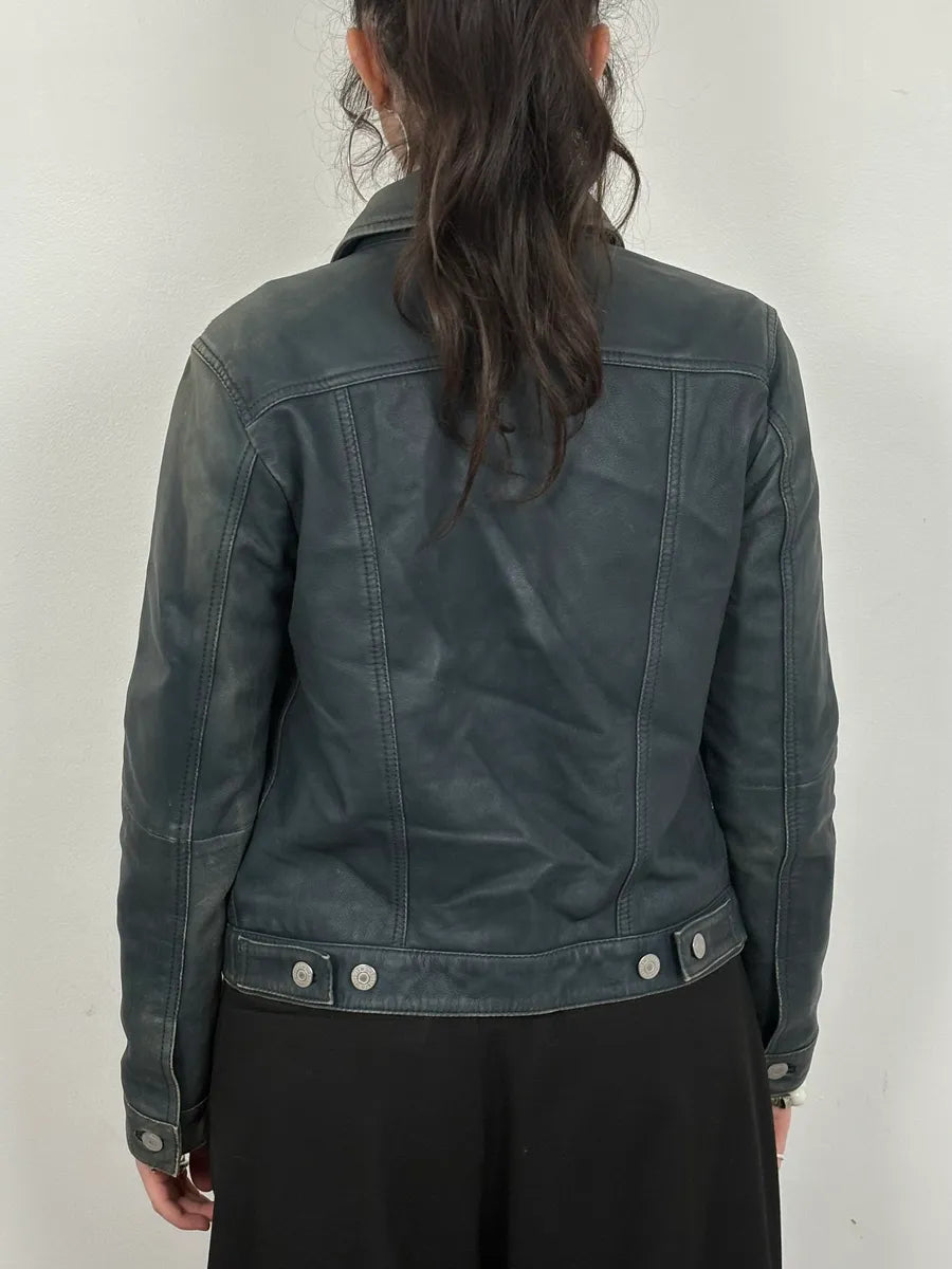 2000s Levis Black Leather Trucket Jacket  XWZrLWP 2