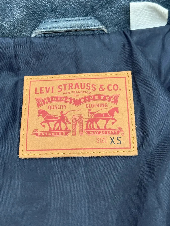2000s Levis Black Leather Trucket Jacket  XWZrLWP 11
