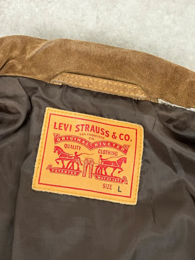 2000s Levi’s Camel Suede Leather Trucker Jacket PFMDOWT 10