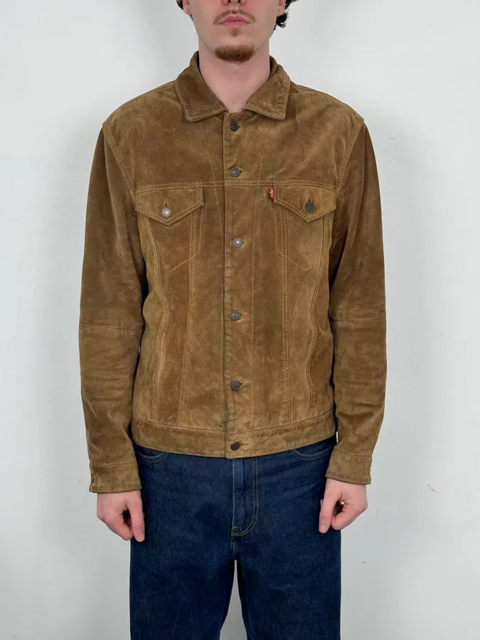 2000s Levi’s Camel Suede Leather Trucker Jacket PFMDOWT 1