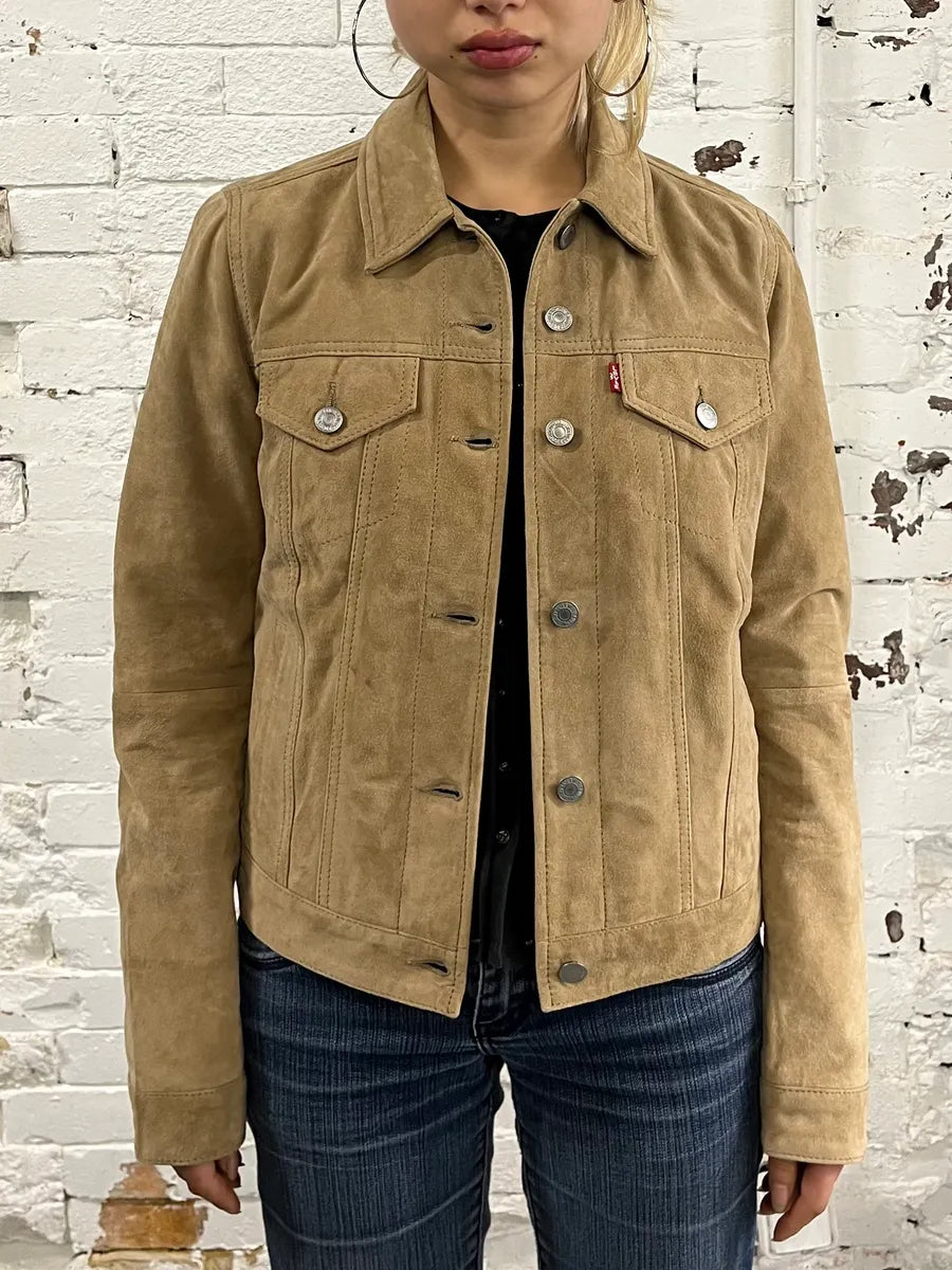2000s Levi’s Camel Suede Leather Trucker Jacket dCnfblm 1