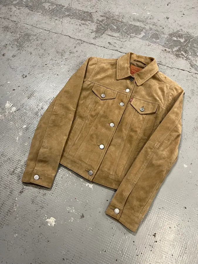 2000s Levi’s Camel Suede Leather Trucker Jacket dCnfblm 3