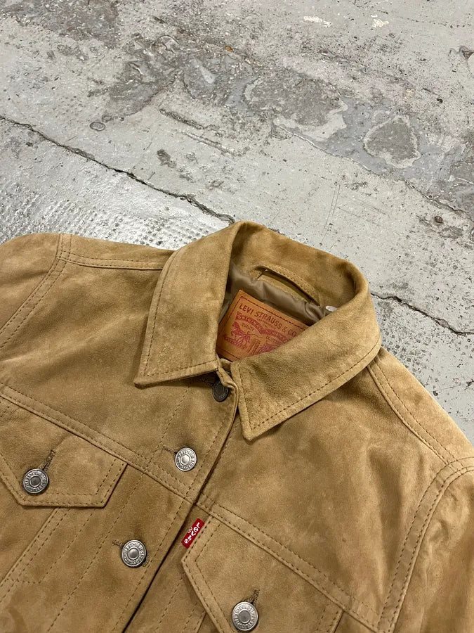 2000s Levi’s Camel Suede Leather Trucker Jacket dCnfblm 4