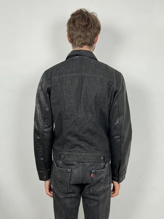 2000s Levi’s Hybrid Black Denim & Leather Sleeves Jacket EpBbaCQ 2