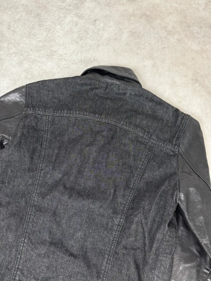 2000s Levi’s Hybrid Black Denim & Leather Sleeves Jacket EpBbaCQ 5