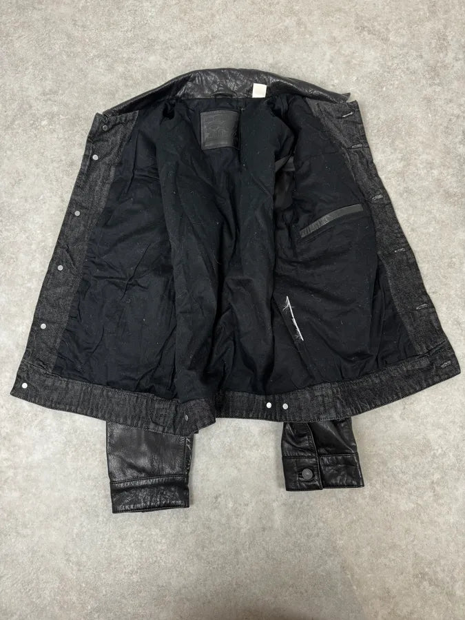 2000s Levi’s Hybrid Black Denim & Leather Sleeves Jacket EpBbaCQ 6