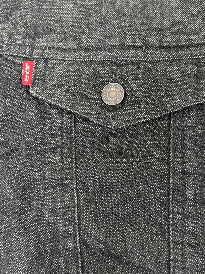 2000s Levi’s Hybrid Black Denim & Leather Sleeves Jacket EpBbaCQ 8