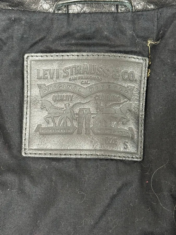 2000s Levi’s Hybrid Black Denim & Leather Sleeves Jacket EpBbaCQ 9