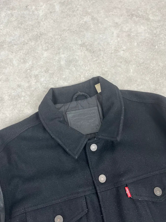 2000s Levi’s Leather & Wool Teddy Black Bomber Jacket bjRxxxC 4