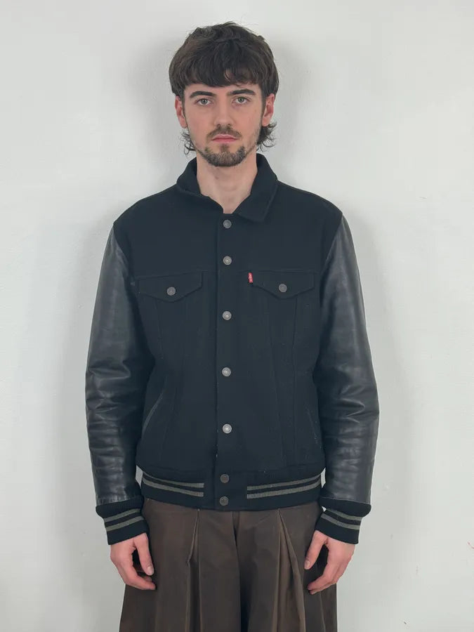 2000s Levi’s Leather & Wool Teddy Black Bomber Jacket bjRxxxC 1