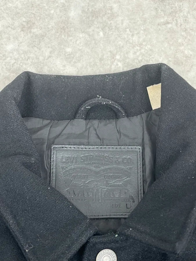 2000s Levi’s Leather & Wool Teddy Black Bomber Jacket bjRxxxC 5