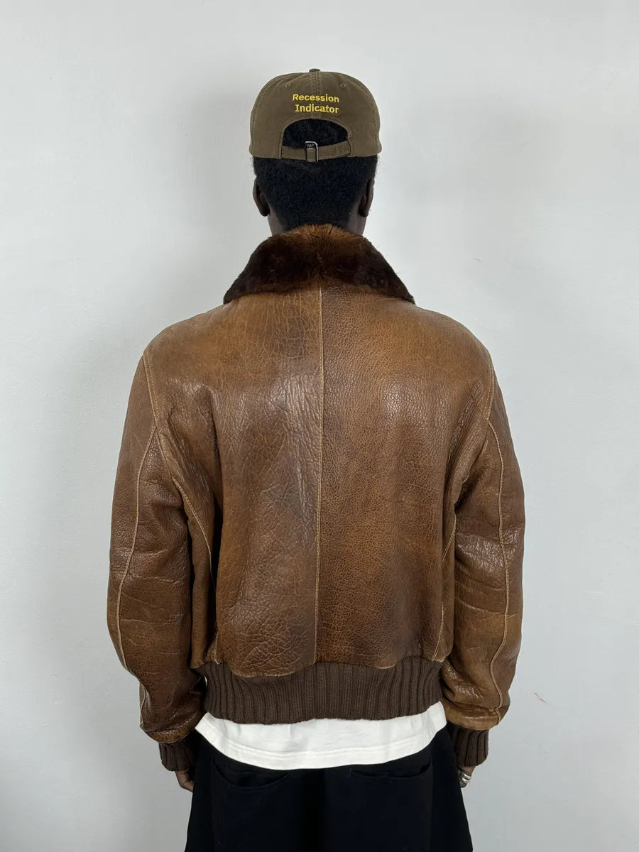 2000s Loewe Brown Eroded Grained Premium Leather Bomber Jacket NBCQoLe 3