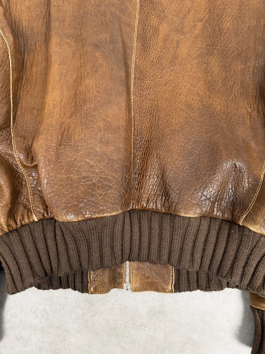 2000s Loewe Brown Eroded Grained Premium Leather Bomber Jacket NBCQoLe 4