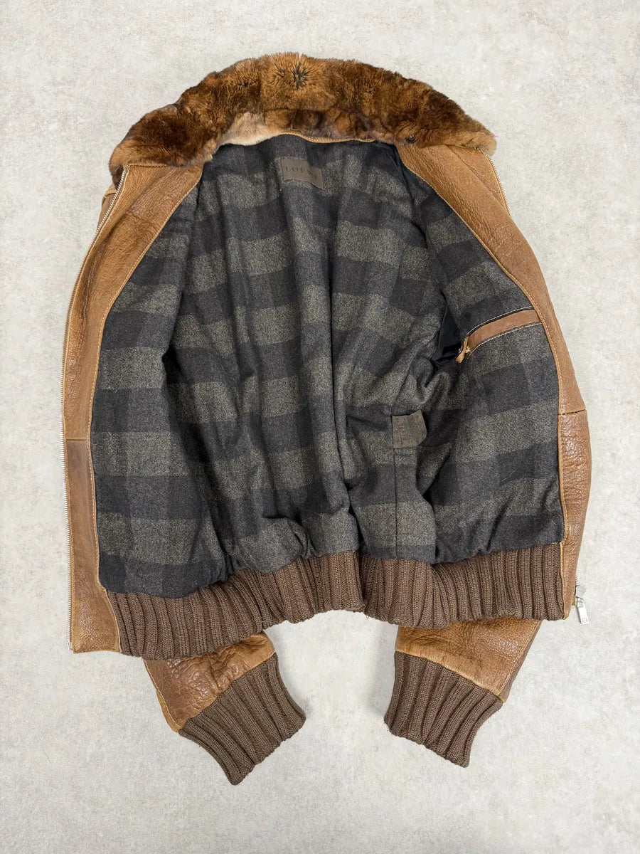 2000s Loewe Brown Eroded Grained Premium Leather Bomber Jacket NBCQoLe 6