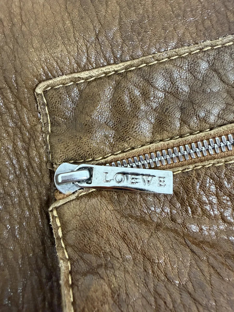 2000s Loewe Brown Eroded Grained Premium Leather Bomber Jacket NBCQoLe 9