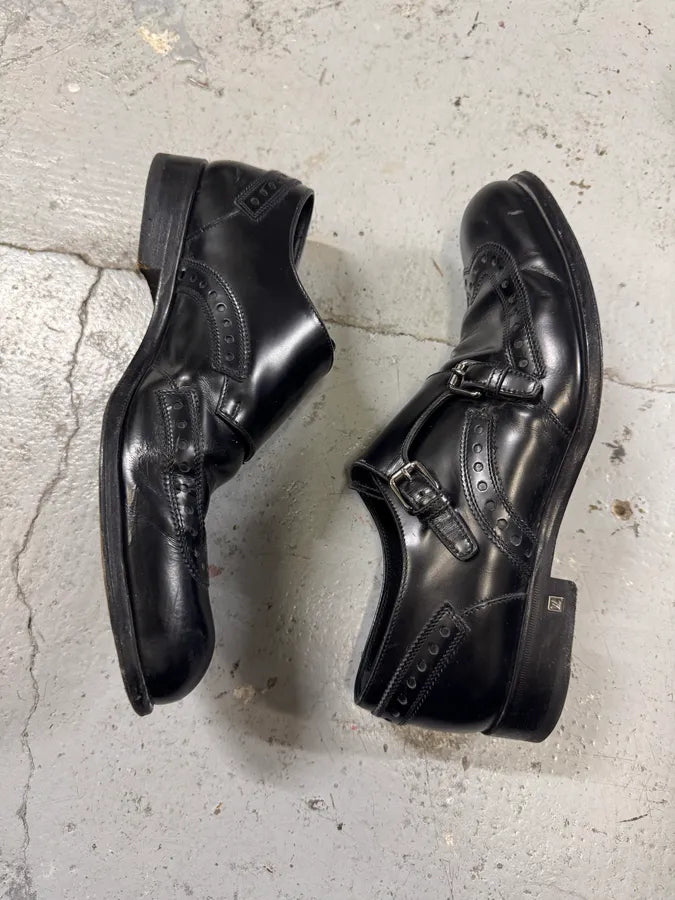 2000s Louis Vuitton Black Leather Loafers Straps Shoes HfAMTrK 1