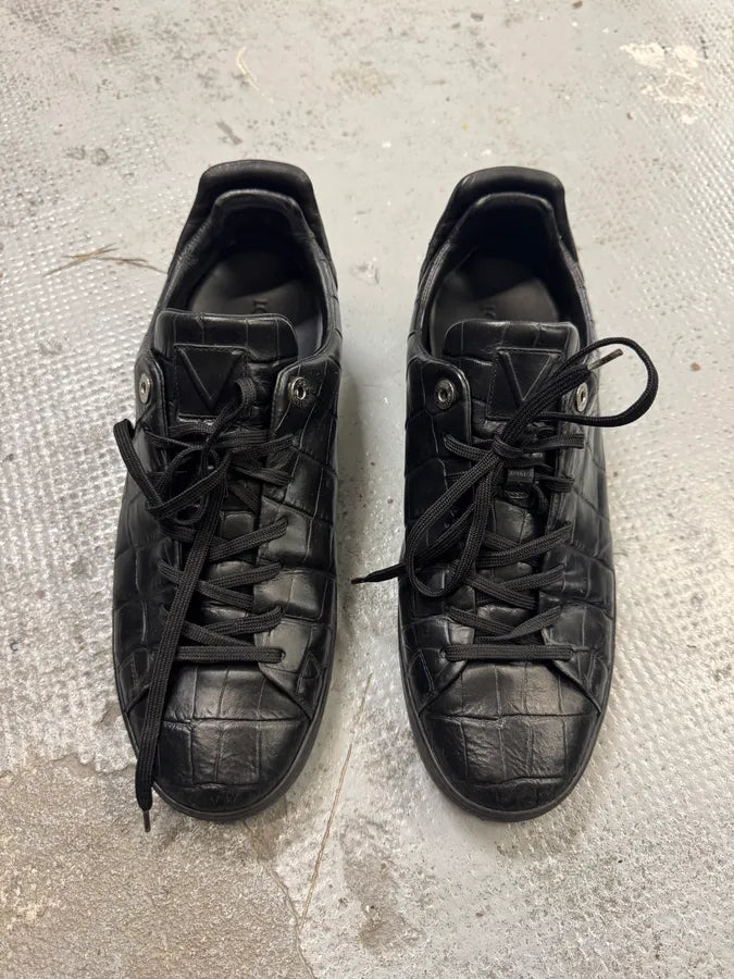 2000s Louis Vuitton Crocodile Embossed Black Leather Low Sneakers lxHaJvq 1