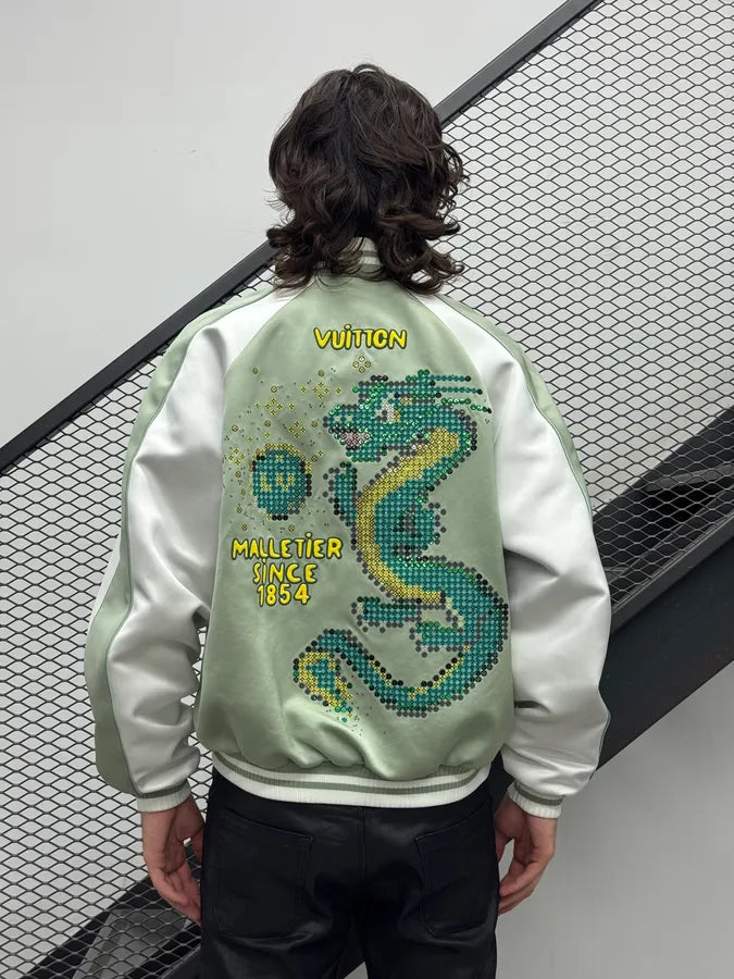 SS2024 Louis Vuitton Jade Green Dragon Light Varsity Jacket YKGmifn 2