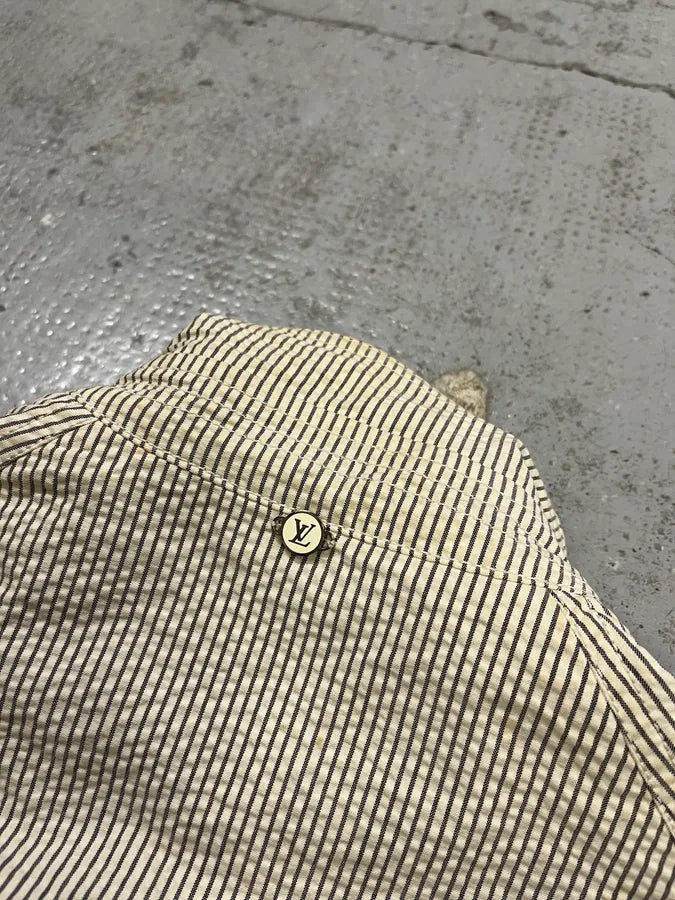2000s Louis Vuitton Striped Classy Beige Hybrid Leather Jacket TSVtRlJ 7