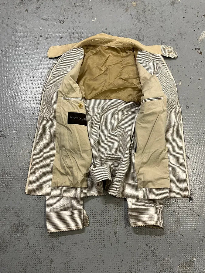 2000s Louis Vuitton Striped Classy Beige Hybrid Leather Jacket TSVtRlJ 9