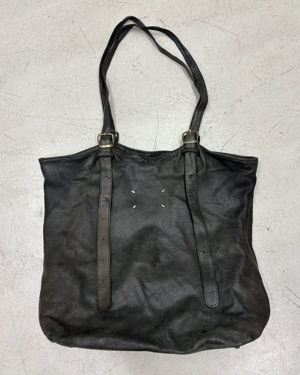 2000s Maison Margiela Black Eroded Leather Shoulder Bag fHfBsMZ 0