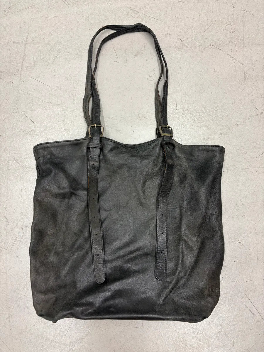 2000s Maison Margiela Black Eroded Leather Shoulder Bag fHfBsMZ 5