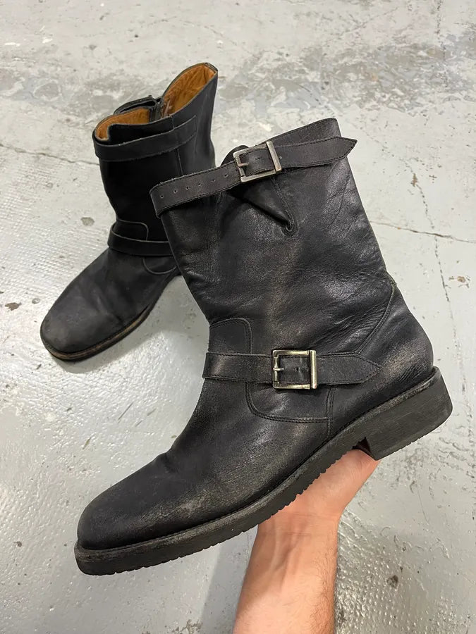 2000s Maison Margiela Black Leather Biker Straps Boots RKCwUGi 0