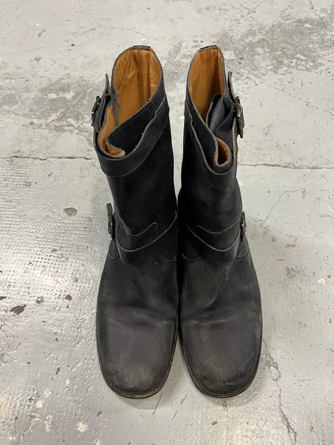 2000s Maison Margiela Black Leather Biker Straps Boots RKCwUGi 3