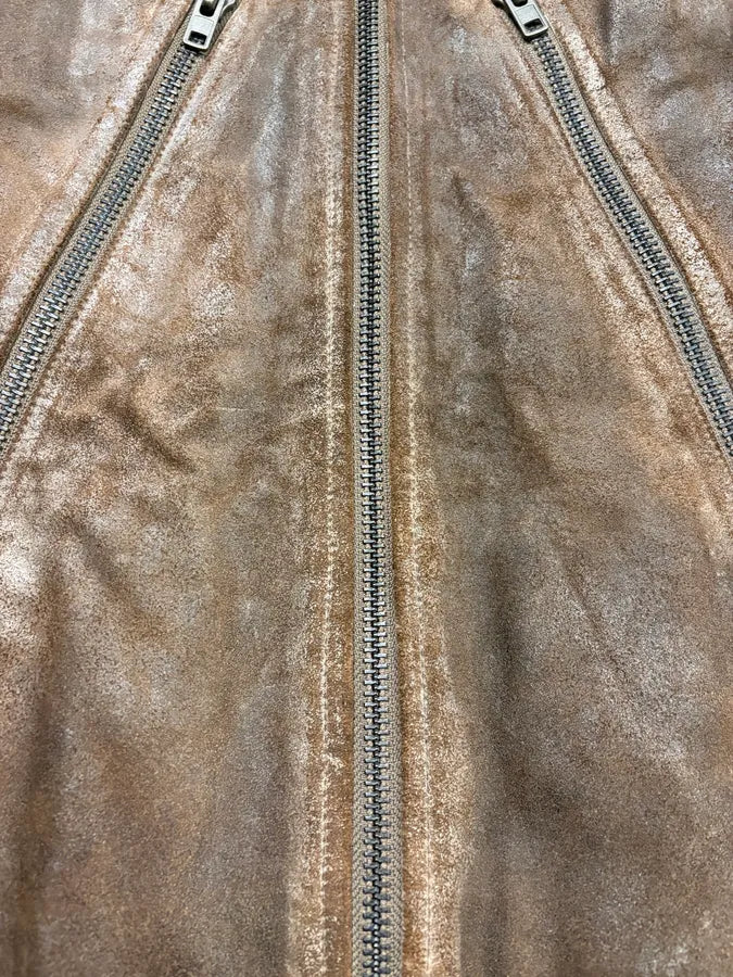 AW2008 Maison Margiela Brown 5-Zip Eroded Leather Biker Jacket zFrhMGs 10