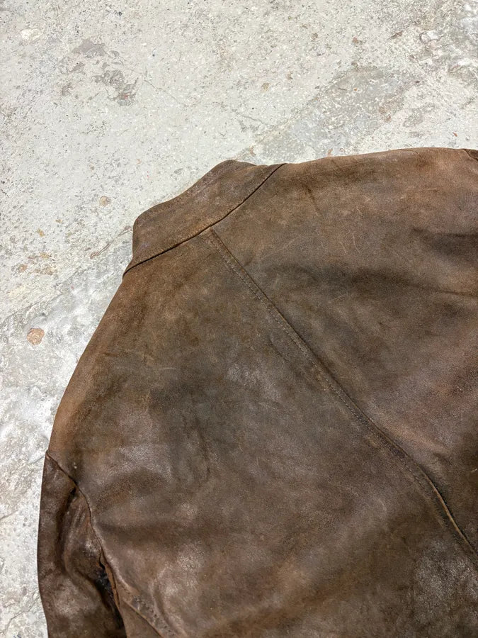 AW2008 Maison Margiela Brown 5-Zip Eroded Leather Biker Jacket zFrhMGs 7