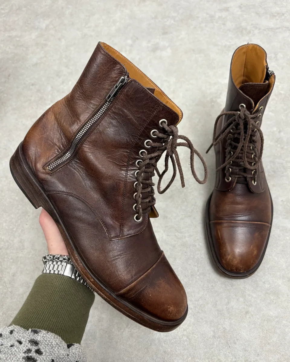 2000s Maison Margiela Brown Eroded Combat Leather Boots AoSkIMA 0