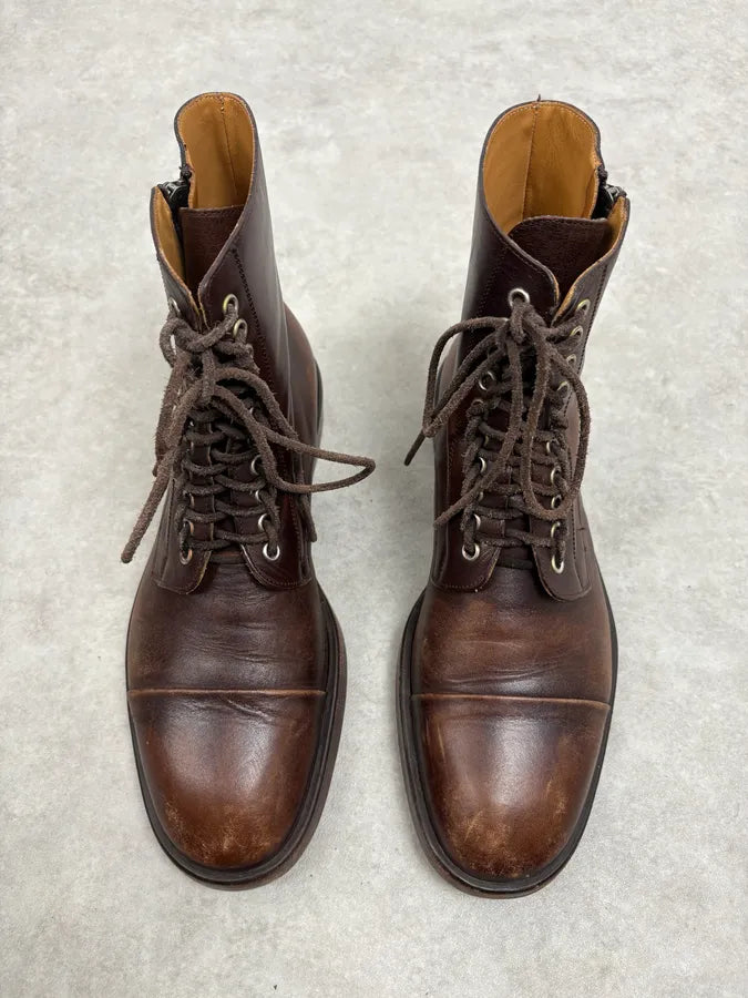 2000s Maison Margiela Brown Eroded Combat Leather Boots AoSkIMA 1