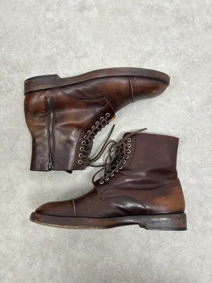 2000s Maison Margiela Brown Eroded Combat Leather Boots AoSkIMA 3