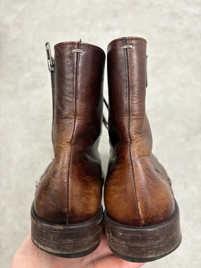 2000s Maison Margiela Brown Eroded Combat Leather Boots AoSkIMA 4