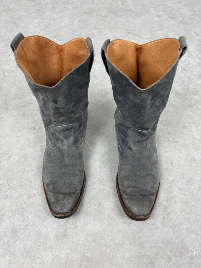 2000s Maison Margiela Grey Suede Leather Western Boots lmHoEuW 1