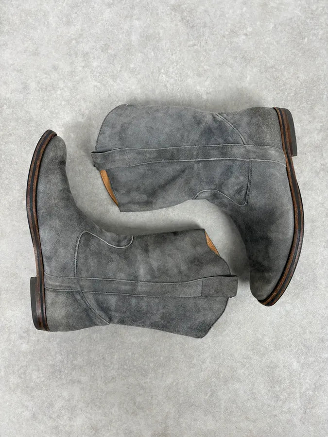 2000s Maison Margiela Grey Suede Leather Western Boots lmHoEuW 3