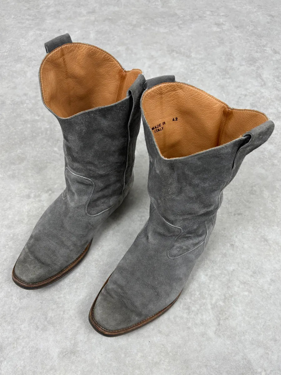2000s Maison Margiela Grey Suede Leather Western Boots lmHoEuW 2