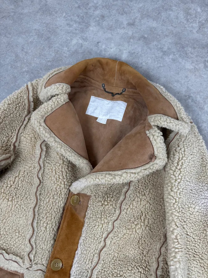 2000s Maison Margiela H&M Shearling Beige Reversible Long Jacket CWfaRTF 4