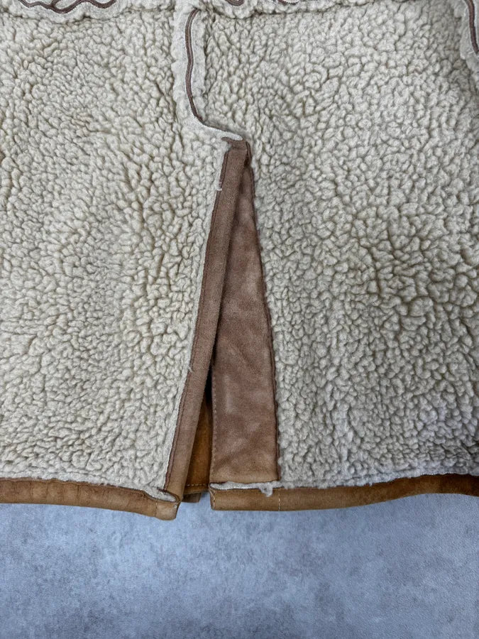 2000s Maison Margiela H&M Shearling Beige Reversible Long Jacket CWfaRTF 11